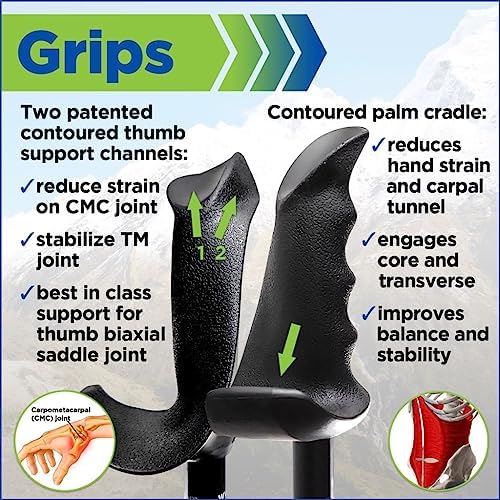 York Nordic Motivator Walking Poles for Balance and Rehab - Patented Stability Grips - Lightweight, Adjustable, and Collapsible - 2 Pieces Adjustable w/flip Locks - Heights 4'6" up to 6'2" - 230 lbs