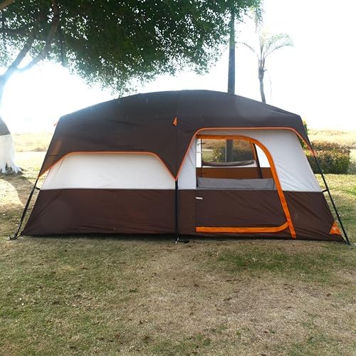 KTT Extra Large Tent 10-12-14 Person(Style-B),Family Cabin Tents,2 Rooms,3 Doors and 3 Windows with Mesh,Straight Wall,Waterproof,Double Layer,Big Tent for Outdoor,Picnic,Camping,Family Gathering