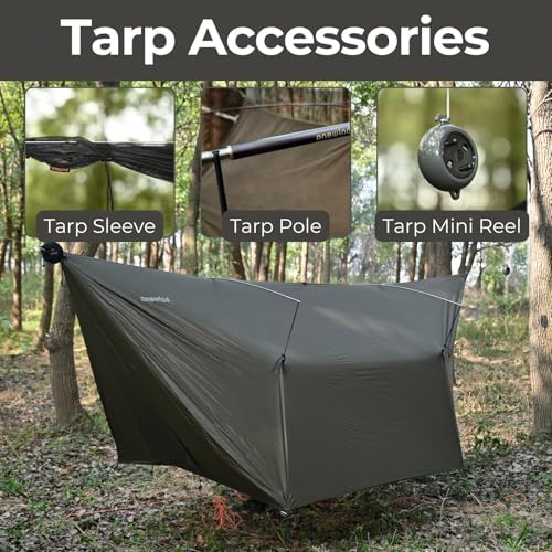 onewind 12×10 ft Hammock Tarp, Ultralight Tarp Silnylon Hammock Rain Fly Lightweight Waterproof Camping Tent Tarp with Doors, Easy to Setup with Stuff Sack, Tent Stakes, OD Green