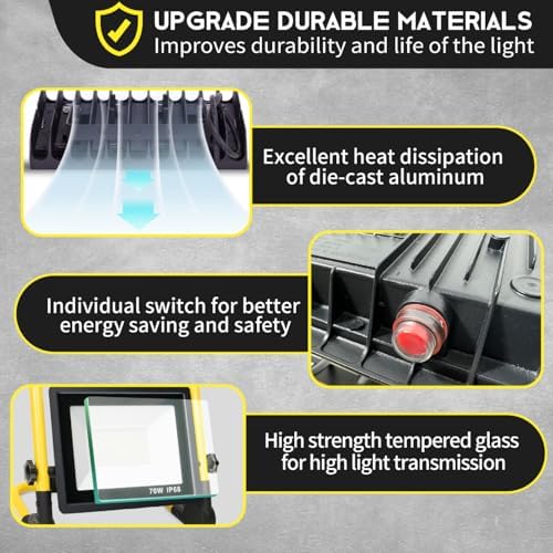 10000LM LED Work Light: Portable Work Light with 5FT Cord - IP66 Waterproof Flood Light for Outdoor Indoor Job Site Workshop Garage Construction Site Lighting, Gifts for Men