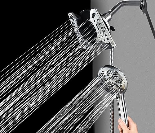 2.5 GPM Shower Head with Handheld: 2-in-1 High Pressure Shower Heads with Handheld Spray Combo 7.5" Rain Shower and 10 Spray Settings Handheld Shower Head, Detachable Showerhead with Hose