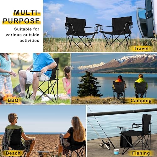 Joyfair Portable Camping Chair, Outdoor Lawn Folding Chairs for Adults, Heavy Duty Large Foldable Chairs for Beach, Fishing, Tailgating Outdoor Sport, 2 Cup Holders & Carry Bag