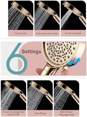 Cobbe Filtered Shower Head with Handheld, High Pressure 6 Spray Mode Showerhead with Filters, Water Softener Filters Beads for Hard Water - Remove Chlorine - Reduces Dry Itchy Skin, Egyptian Gold