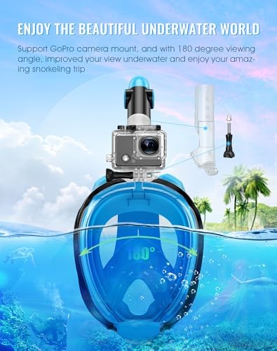 Greatever G2 Full Face Snorkel Mask with Latest Dry Top System,Foldable 180 Degree Panoramic View Snorkeling Mask with Camera Mount,Safe Breathing,Anti-Leak&Anti-Fog
