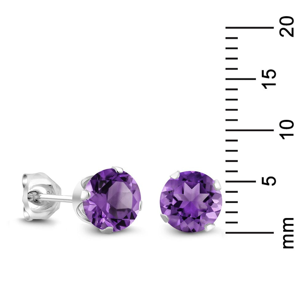 Gem Stone King 1.50 Cttw Round Purple Amethyst Stud Earrings For Women