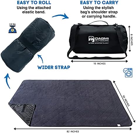Waterproof Outdoor Blanket Large Fleece Stadium & Camping Blankets for Cold Weather. Perfect for Outdoors, Car, Dogs, Picnic. Windproof, Quilted, Extra Warm, Machine Washable.