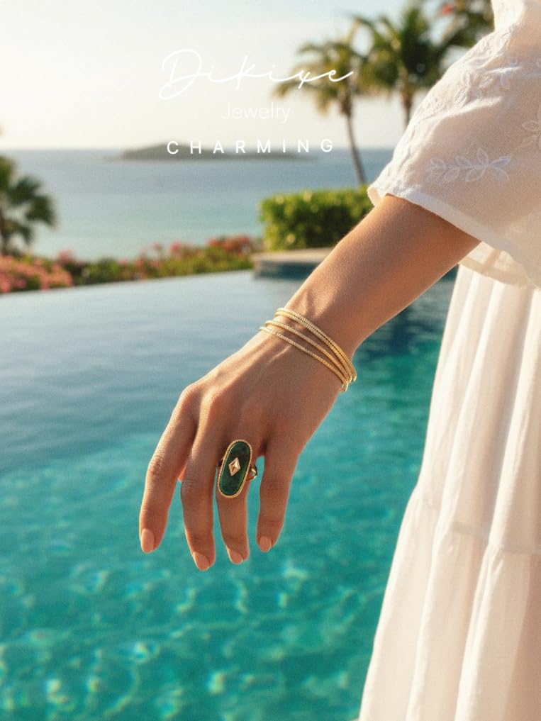 Dikixe Western Chunky Gold Natural Lapis Lazuli/African Jade Statement Ring