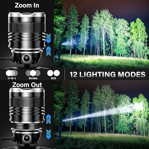 AKNEAR LED Rechargeable Headlamp 2980 High Lumens, 95 Hours Endurance Head Lamp with Zoomable & 12 Modes & IPX7 Waterproof & 125ยฐ Adjustable, Super Bright Head Light for Outdoor, Camping, Hard Hat