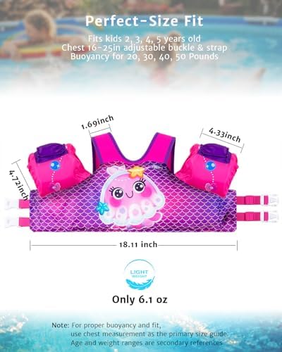 Toddler Swim Vest for 1-3-5,6,7,8,9 Years Old, Puddle Pool Floats Kids Jumper 20-30-50-60-70 Pounds, Swimming Arm Floaties with Shoulder Harness Arm Wings for Swimmies, Toddlers, Boys, Girls