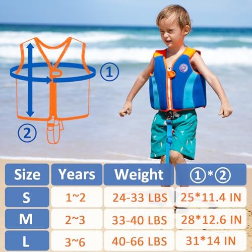 Pottwal Swim Vest for Kids - Swim Jacket for 1-2 Years (24-33LBS) - Buoyancy Aid Made of Neoprene & EPE - with Adjustable Crotch Strap