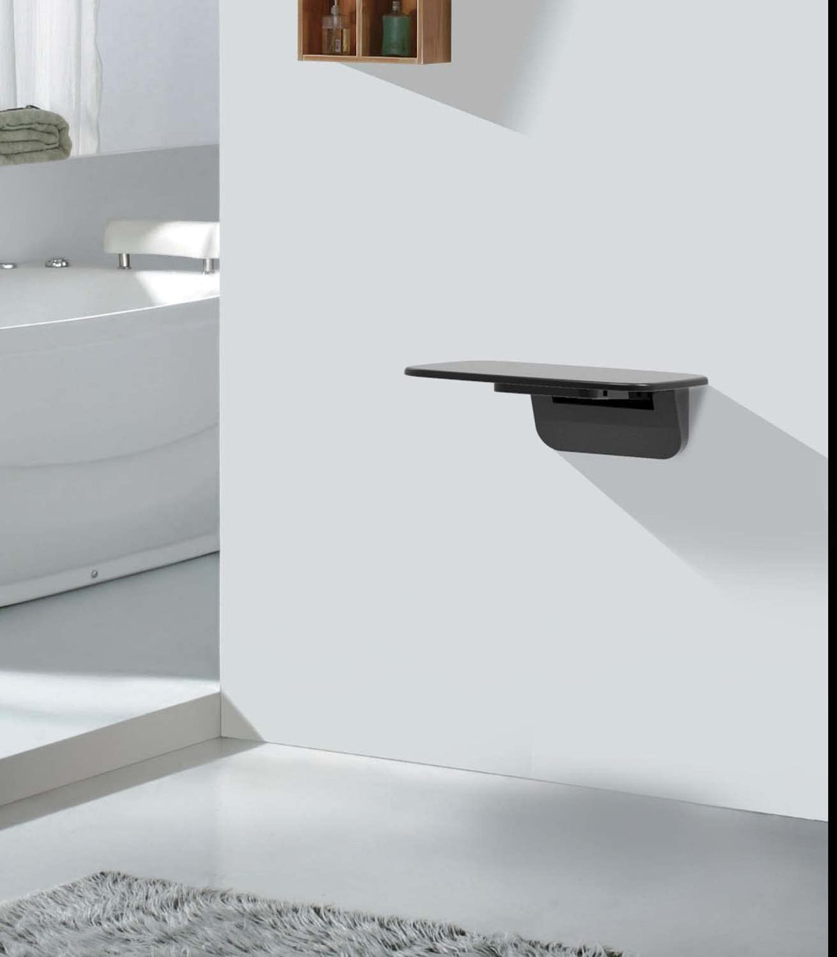 Go Bathrooms Black Wall Mounted Heavy Duty Shower Seat, Modern Matt Black Plastic, 160kg Capacity