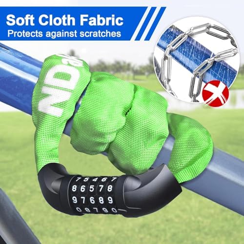 NDakter Bike Chain Lock, 5 Digit Combination Heavy Duty Anti Theft Bicycle Chain Lock,2.62/3.2/4.27/5/6Ft Long Security Resettable Bike Locks for Bike, Bicycle, Scooter, Door, Gate, Fence-4/6mm Thick