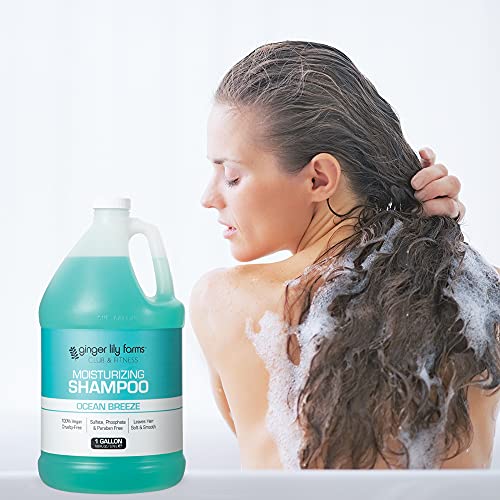 Ginger Lily Farms Club & Fitness Moisturizing Shampoo for All Hair Types, 100% Vegan & Cruelty-Free, Ocean Breeze Scent, 1 Gallon Refill (Pack of 4)