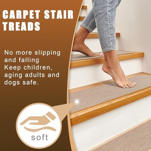 Stair Treads for Wooden Steps Indoor,8" X 30" (15 in Pack) Carpet Stair Treads for Wood Stairs, Machine Washable Stair Runners for Kids Elders and Pets,Beige