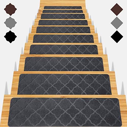 Stair Treads for Wooden Steps 15pcs - 8x30in Carpet Stairs Runner Indoor Non-Slip Stair Mats for Kids Elders and Pets