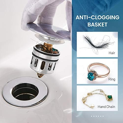 Bathroom Sink Drain, Vessel Sink Pop Up Drain with Detachable Basket Stopper,Anti-Explosion and Anti-Clogging Drain Strainer, Sink Drain Assembly Without Overflow Polished Chrome, REGALMIX RWF082A