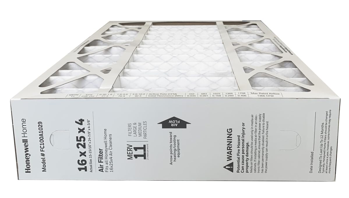 Honeywell FC100A1029 (2 Pack) - 16" x 25" x 4" Pleated Air Filter, MERV 11 Bundle with Same Day Supply Filter Change Reminder
