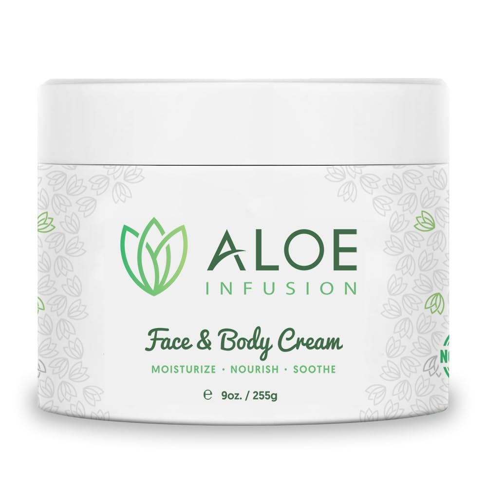 Aloe Infusion Body and Face Moisturizer - Natural Moisturizing Cream with Organic Aloe Vera - Skin Care for Dry Skin, Anti Wrinkle, Acne Scars, Rosacea, Psoriasis Eczema Cream Lotion for Men and Women