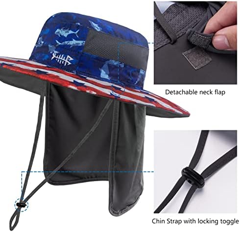 BASSDASH UPF 50+ Sun Fishing Hat Water Resistant with Detachable Neck Flap