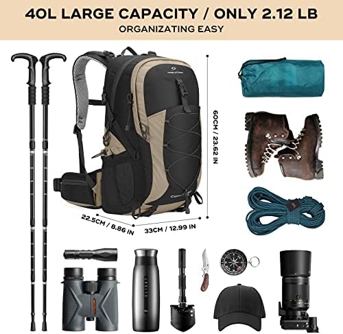 Maelstrom Hiking Backpack,Camping Backpack,40L Waterproof Hiking Daypack with Rain Cover,Lightweight Travel Backpack,Khaki