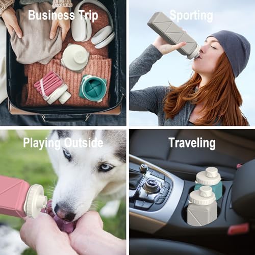 Collapsible Water Bottles 20.6oz, Silicone Foldable Portable Travel Water Bottle, Folding Lightweight Reusable Leakproof for Traveling Camping Hiking Cycling Yoga Sports Outdoor