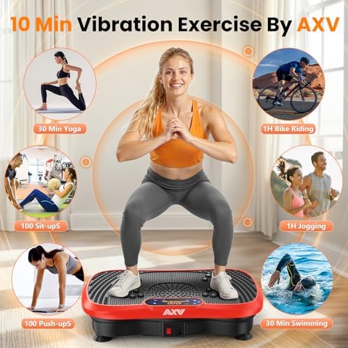 AXV Vibration Plate Fitness Platform Exercise Machine Vibrating Lymphatic Drainage Shaking Full Body Shaker Workout Vibrate Stand Shake Board Sport Gym for Weight Loss Fat Burner for Women Men