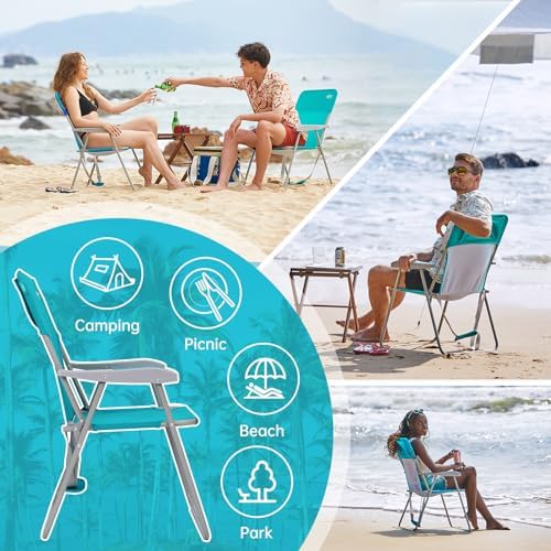 #WEJOY Folding Beach Chair for Adults, Lightweight Beach Chair with Shoulder Straps, High Back Beach Chairs with Hard Armrest, Supports 300lbs for Beach Lawn Concert
