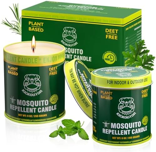 Mosquito Repellent Candles (2-Pack) - 9oz Citronella Candles Outdoor, DEET-Free Bug Control with 5 Essential Oils, 30-Hour Burn for Patio Backyard Camping Room