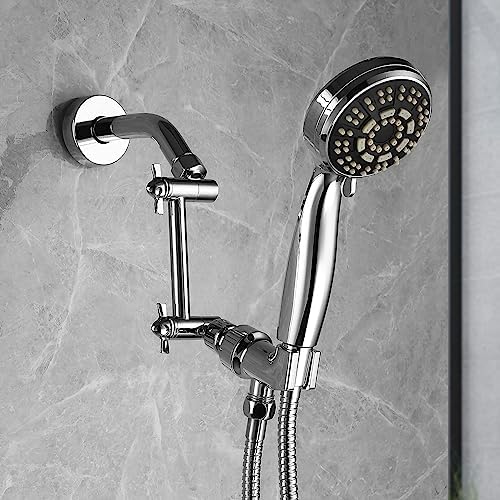 Shower Head Extension Arm, Anti-Leak Solid Brass Adjustable Extender for Rain & Handheld Shower Head, G1/2 Universal Connector (5 Inch, Chrome)