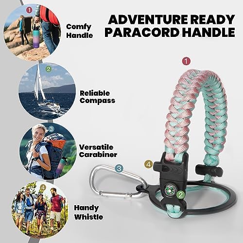 Insulated Water Bottle 40 oz, Triple Wall Vacuum Stainless Steel (Cold for 48 Hrs), Leak Proof & BPA-Free, Modern Water Flask Jug with Paracord Handle & Straw Spout Lids, Hydrangea