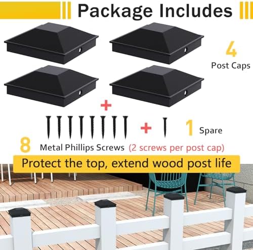 Goovilla 6x6 Post Caps Black(Actual 5.5" x 5.5"), 4 Pack Fence Post Caps with 8 Screws and Easy Installation, Sturdy Waterproof Plastic Deck Post Caps with Frosted Finishing Touch, Protect Wood Post