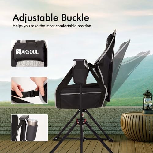 AKSOUL Hammock Camping Chair Swinging: Aluminum Alloy Adjustable Back Swinging Chair, Folding Rocking Chair with Pillow Cup Holder, Recliner for Outdoor Travel Sports Games Lawn Concerts Backyard