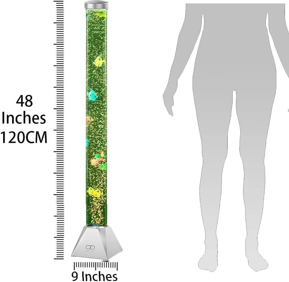 CALOVER 4FT Silver Sensory Bubble Tube Floor Lamp - Simulated Aquarium Relaxing Mood Light for Sensory Rooms, Home, Office | Perfect Christmas, Birthday Gift for Kids, Adults, Autism Therapy