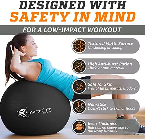 SmarterLife Exercise Ball Yoga Ball for Fitness, Balance, Stability, or Pregnancy, Gym Ball for Core Workout, Physical Therapy, Yoga Ball Chair for Office, Anti-Slip Anti-Burst