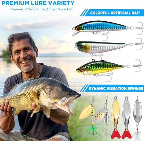 PLUSINNO Fishing Lures, 137Pcs Tackle Box with Tackle Included, Crankbaits, Spoon, Hooks, Weights & Other Accessories, Fishing Bait Lure Gear Kit Gift for Men Bass Freshwater