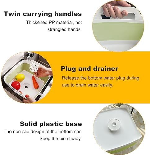 Collapsible Dish Tub 9L-Collapsible Basin Bucket Portable Sink-Outdoor Multiuse Foldable Sink Tub Wash Dish Basin for Kitchen Basin RV Camping (Green)