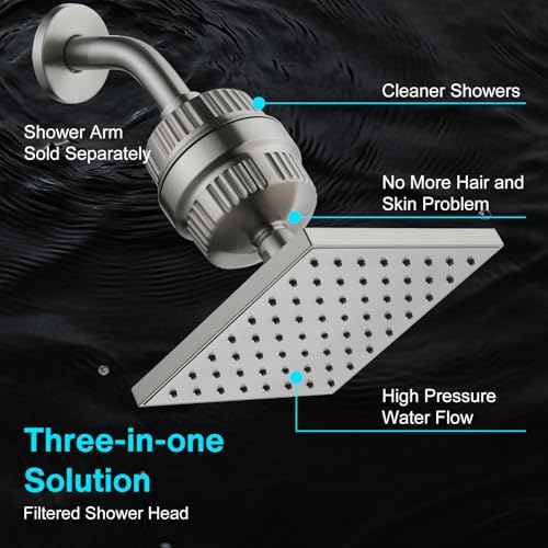 Cobbe High Pressure Filtered Shower Head Combo, Rain Shower Head with 20 Stage Shower Head Filter for Hard Water - Adjustable Replacement Remove Chlorine and Harmful Substances, Brushed Nickel