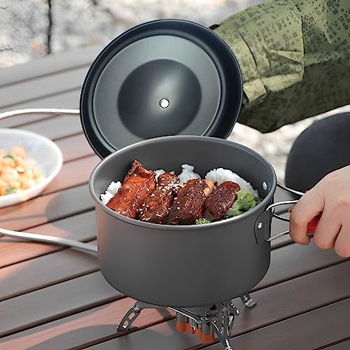 7Pcs Camping Pan Set - Backpack Cookware Pot and Pans Set, Survival Cooking Kit for Hiking, Picnic