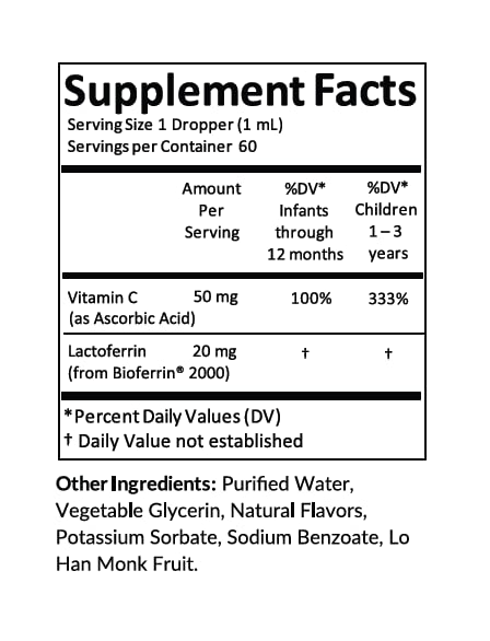 Kiddivit Baby Lactoferrin Liquid Drops - 60 Daily Servings, 2 Fl Oz (60 mL) - Inulin Fortified (Prebiotic, Dietary Fiber) - Sugar Free, Gluten Free, Vegetarian Friendly
