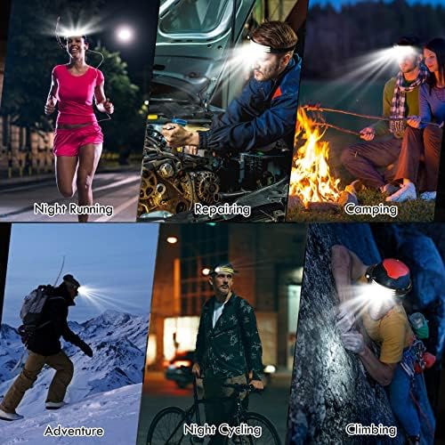 LED Headlamp Rechargeable (2 PCS), 230° Wide Beam Head Lamp with Motion Sensor, Waterproof Head Light Flashlight for Hiking, Running, Repairing, Fishing Cycling (Black 4)