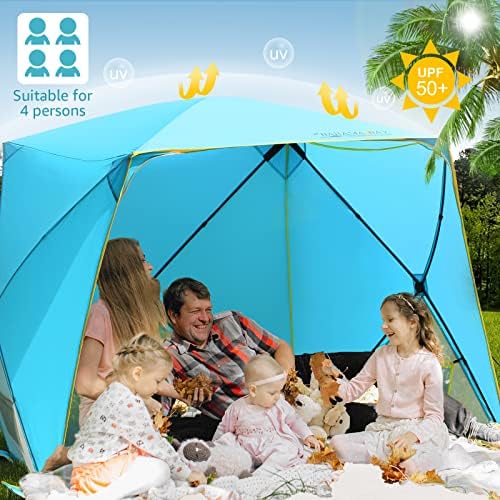 Pop Up Beach Tent, Portable Shade Sun Shelter UPF50+ UV Protection for 4 Person Extendable Floor for Fishing Hiking Camping, Waterproof Windproof(Blue)