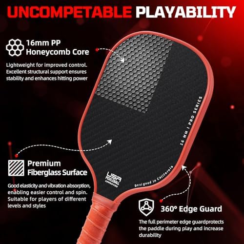 BAGAIL Pickleball Paddles, USAPA Approved Fiberglass Surface Pickleball Set, Lightweight Pickle Ball Rackets with 4 Balls, 1 Bag, Designed in California for Traction and Stability