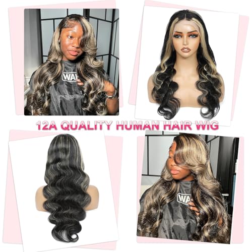 Kephare FB/27 28 Inch Highlight Balayage Wig Human Hair 13x4 HD Lace Front Wigs Body Wave 1B/27 Ash Blonde Omber Lace Front Wigs Human Hair Pre Plucked for Black Women 180% Density