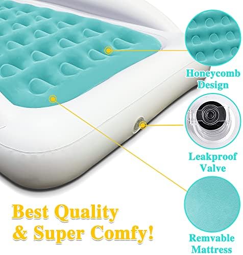 Fahuac Inflatable Kids Travel Bed Toddler Air Mattress Set,Portable Blow Up Mattress Sleeping Bed Cot with Bed Rails and Electric Pump Ideal for Road Trip