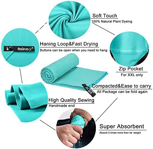 Rainleaf Microfiber Towel Perfect Travel & Gym & Camping Towel. Quick Dry - Super Absorbent - Ultra Compact - Lightweight. Suitable for Trip, Beach, Shower, Backpacking, Pool