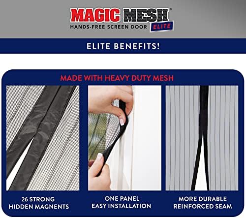 Magic Mesh Elite | Magnetic Screen Door, Heavy Duty, Magnetic Closure, Door Net, Patio Screen, Sliding Door Screen, Bug Screen for Doorways, Kid & Pet Friendly | Size 39" x 83" (Pack of 1)