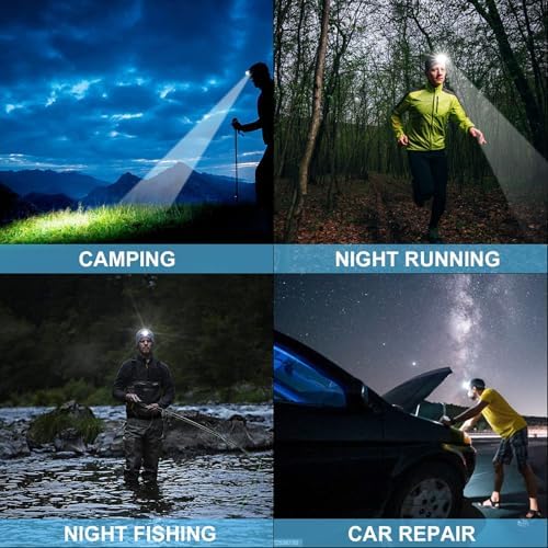 Aikertec Rechargeable LED Headlamp 5000 Lumen, Super Bright Head Lamp Flashlight with 5 Lighting Modes, IPX6 Waterproof, Zoomable Headlight for Camping, Hiking, Fishing, Biking, Running (2 Pack)