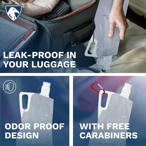 Survivor Filter Collapsible Water Bottles, Canteens (32oz) 2 Pack (2L Total) - Durable Carabiners and Handles. Squeeze Water Through a Filter or Use as Water Bottles