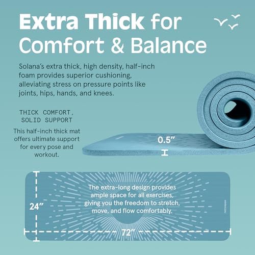 Retrospec Solana Yoga Mat 1/2" Thick w/Nylon Strap for Men & Women - Non Slip Exercise Mat for Yoga, Pilates, Stretching, Floor & Fitness Workouts