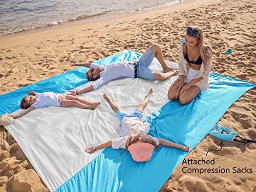 WEKAPO Beach Blanket Sandproof Waterproof, Extra Large Beach Mat, Oversized & Compact Sand Free Mat Quick Drying, Lightweight & Durable with 6 Stakes & 4 Corner Pockets